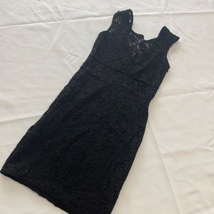 Sexy black lace dress with see through waist